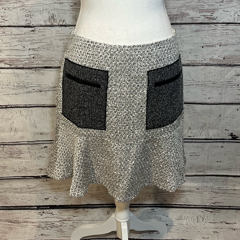 ANN TAYLOR Black & Cream Tweed Skirt-8